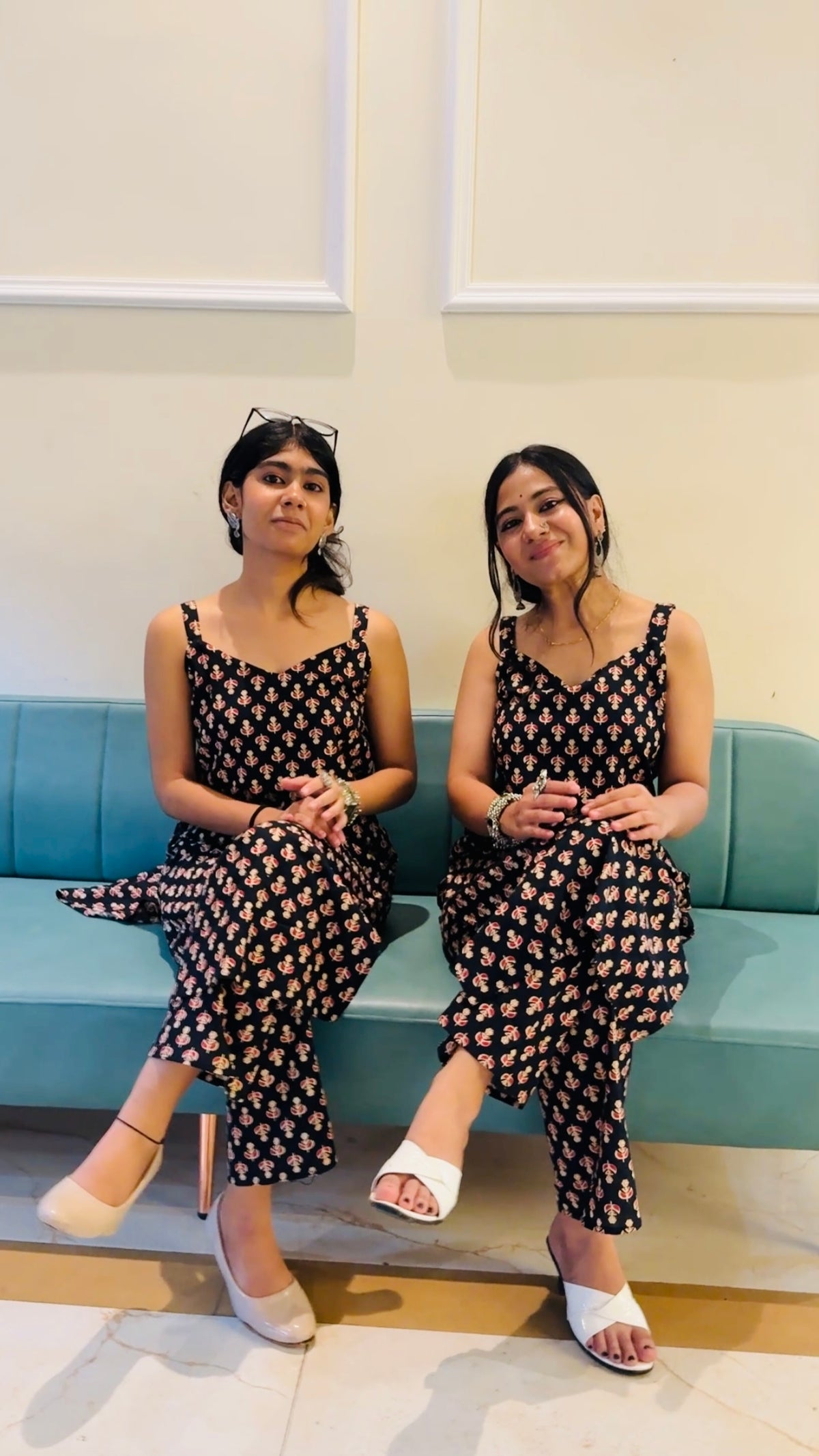 Handcrafted Cotton Kurta Set – Black Block Print Strappy Kurta with Matching Pants