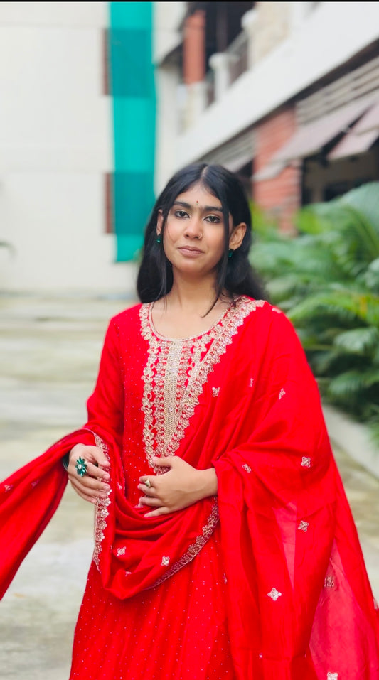 ❤️ Gulzaar Red Embroidered Anarkali Suit