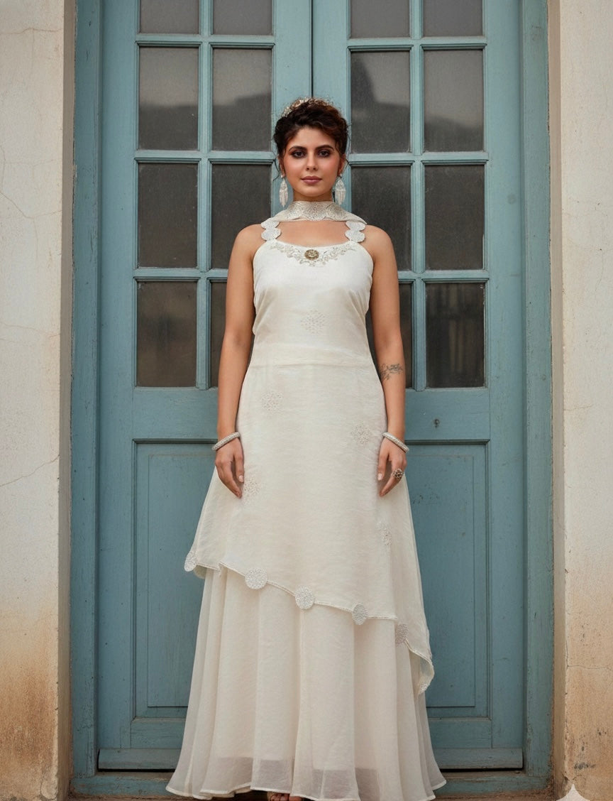 Ivory Grace Embroidered Sharara Set