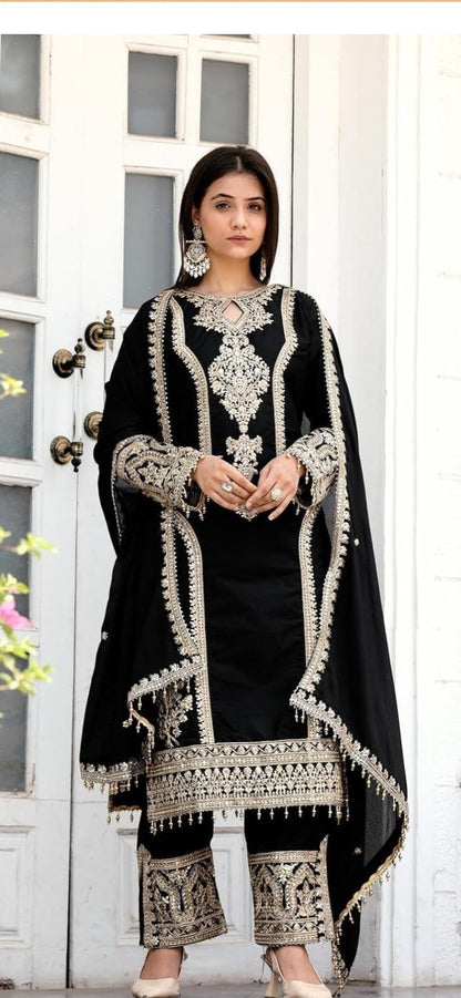 Embroidered Kurta Pant Dupatta Set
