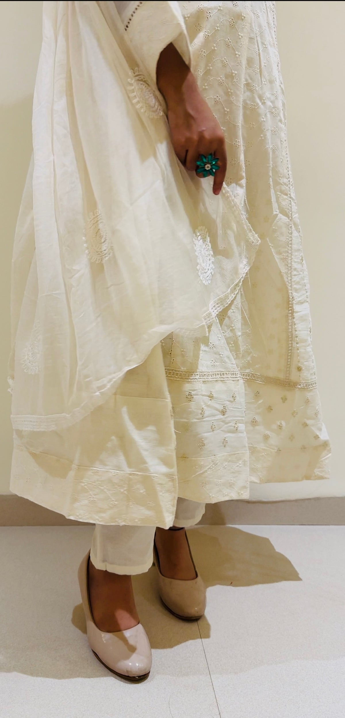 Hans Off-White Chikankari Anarkali Set
