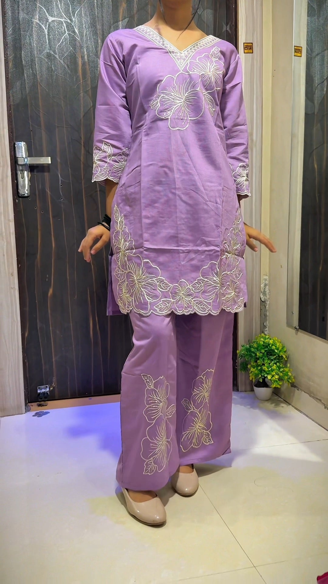 Lavender Floral Embroidered Cord Sets