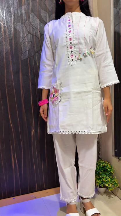 White Mirror Work Co-ord Sets