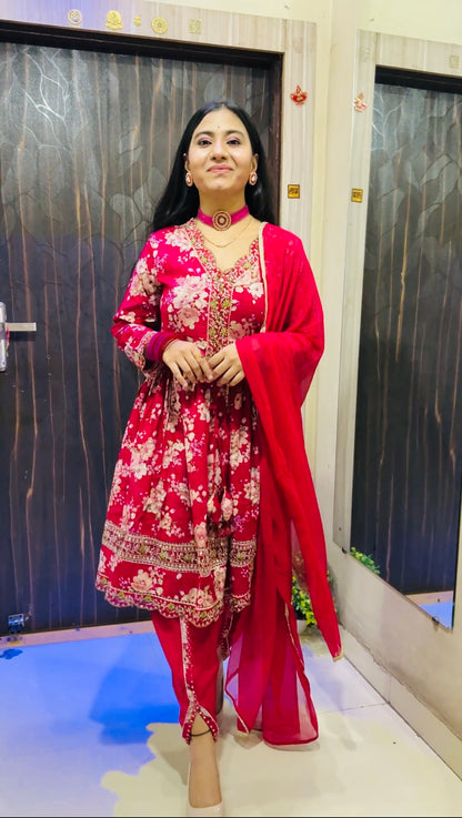 Floral Printed Cotton Short Kurti with Dhoti