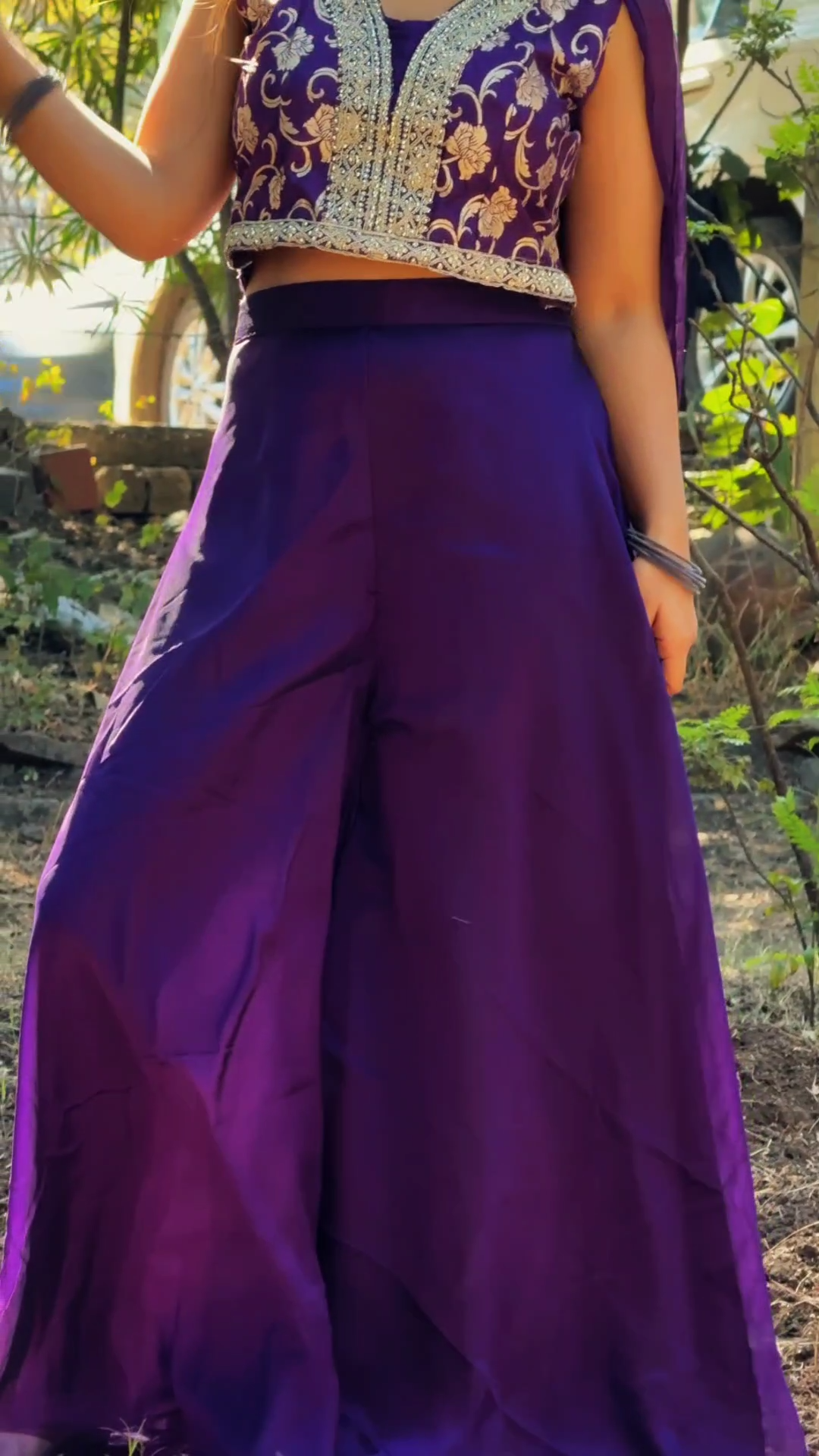 Royal Purple Embroidered Palazzo Suit Set with Dupatta