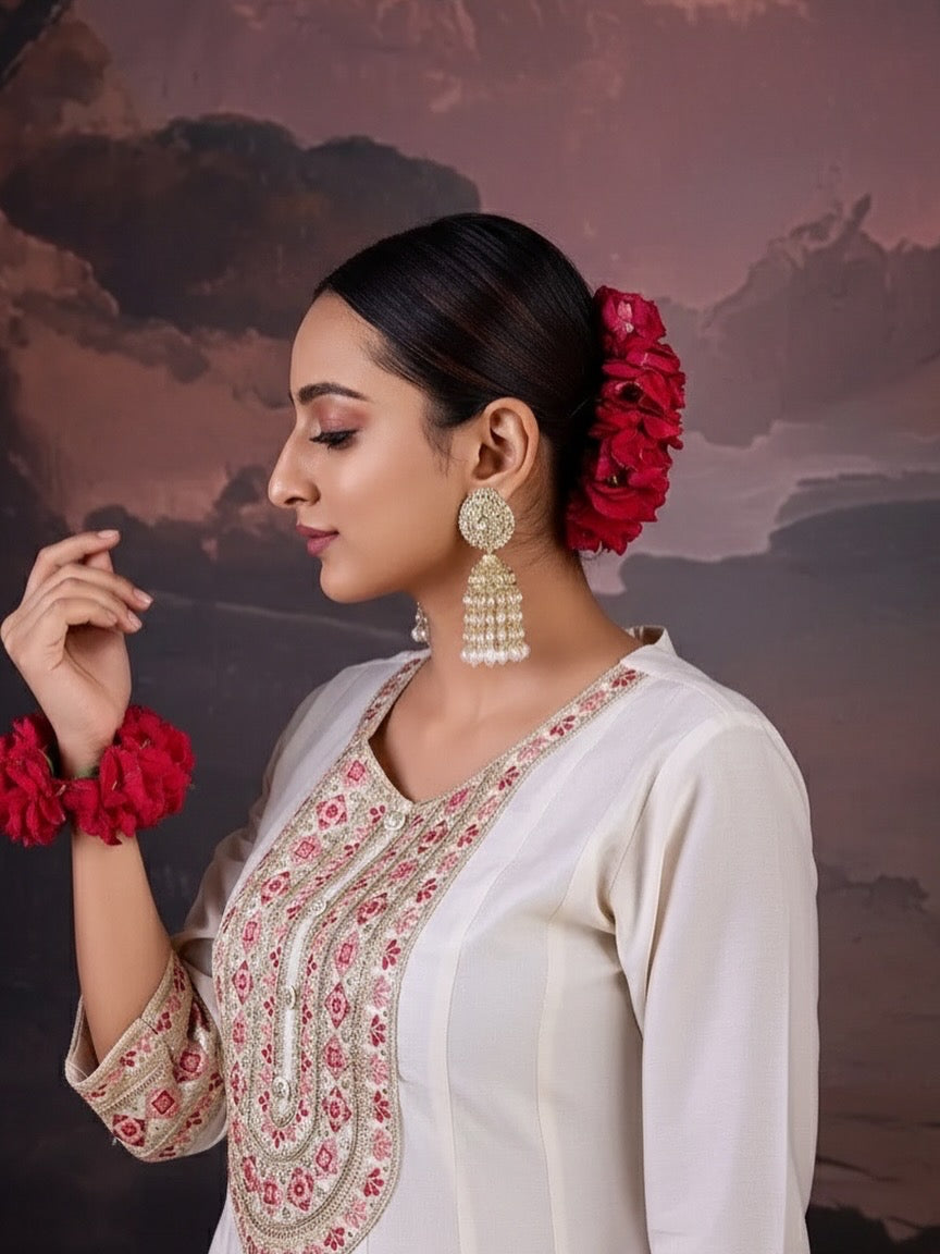 Elegant Off-White Embroidered Anarkali Kurta  for Women | Festive & Ethnic Wear