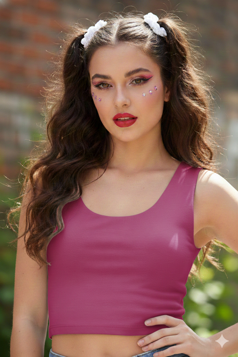 Vibrant  Sleeveless Crop Top with Glossy Finish