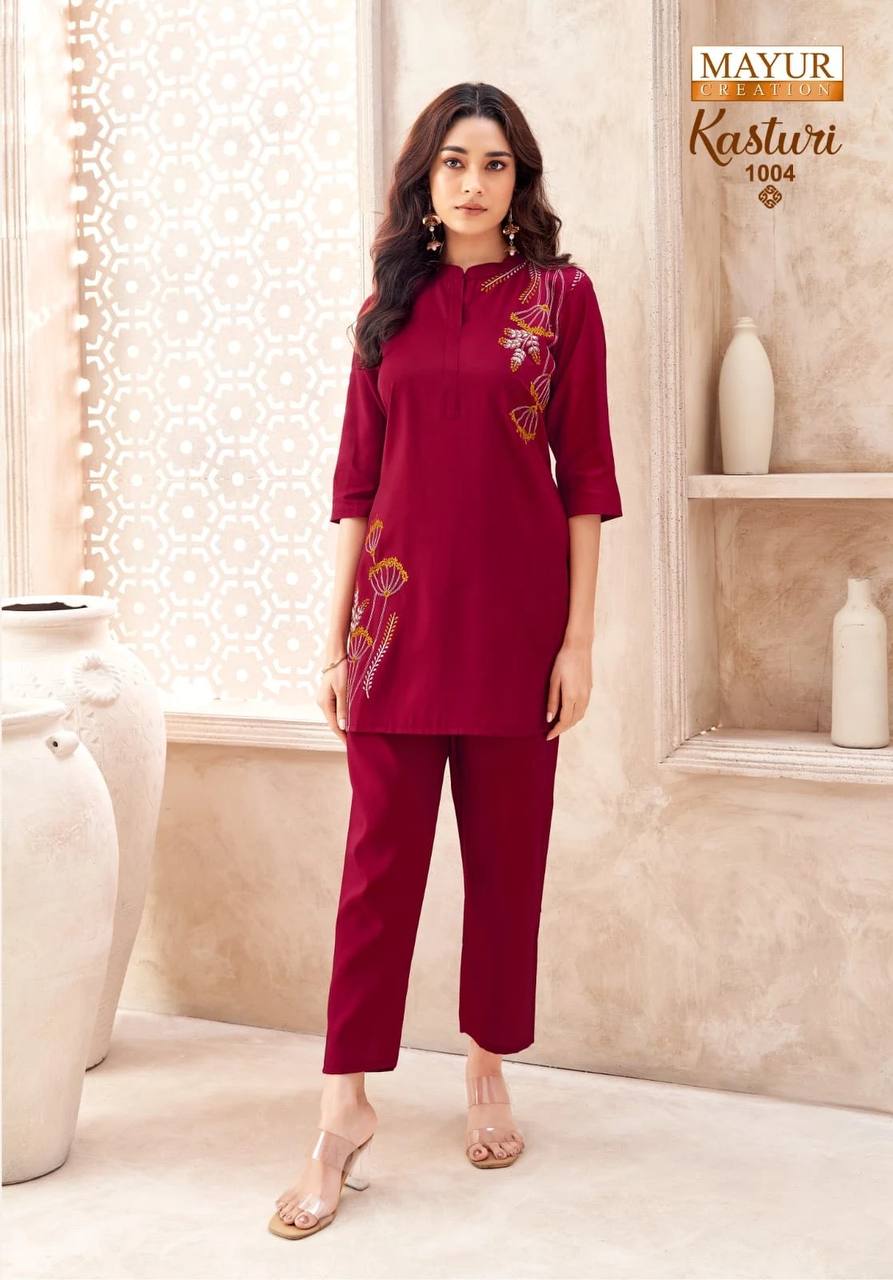 Indian Ethnic Embroidered Kurti & Straight Pant Co-Ord Set for Women