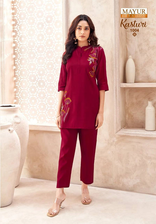 Indian Ethnic Embroidered Kurti & Straight Pant Co-Ord Set for Women