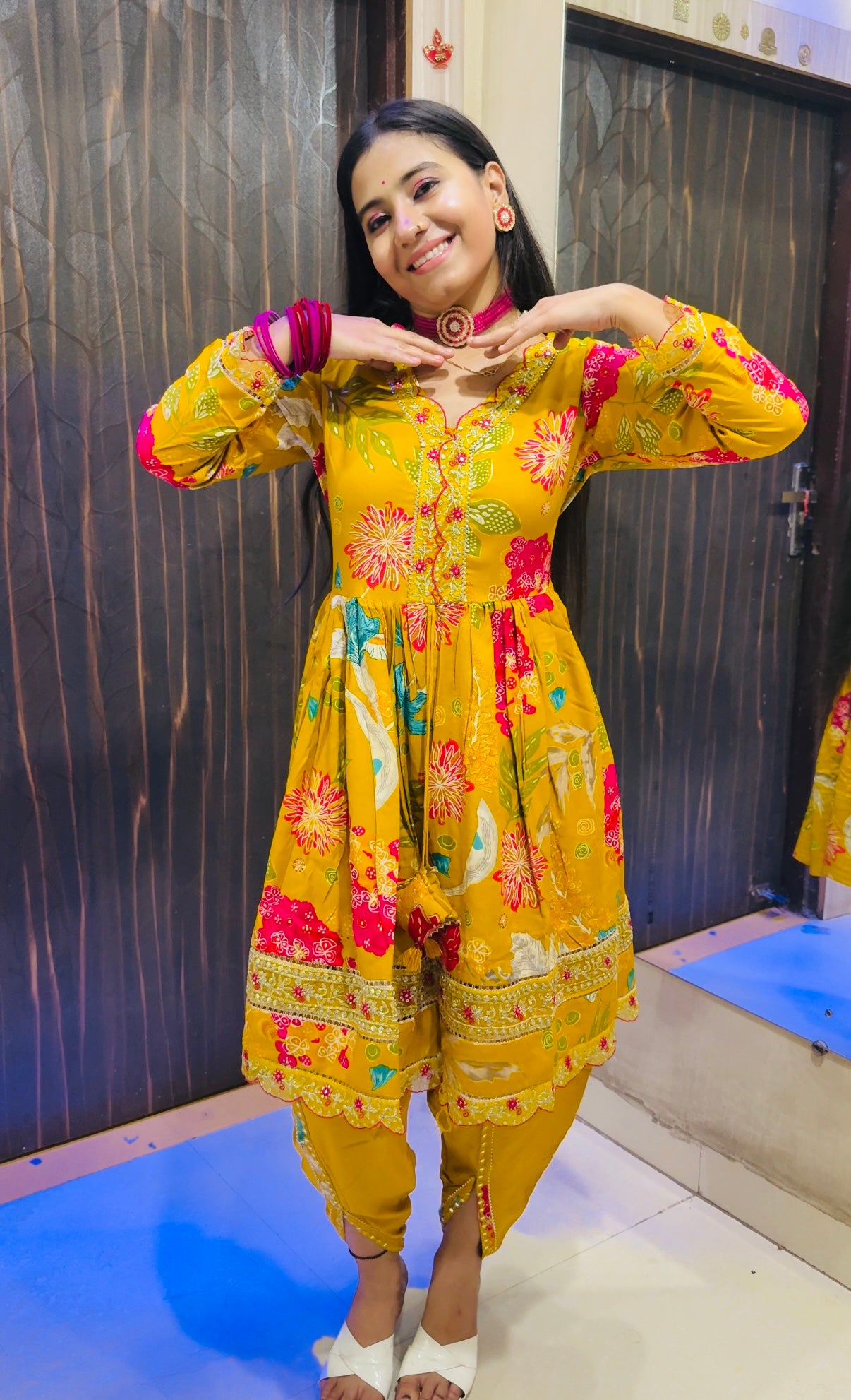 Floral Printed Cotton Short Kurti with Dhoti