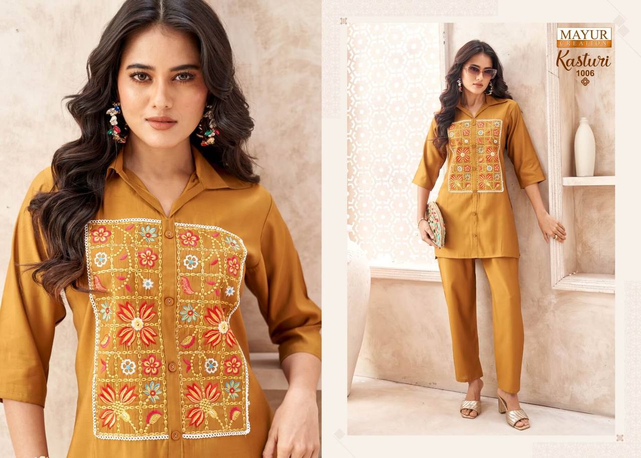 Indian Ethnic Embroidered Kurti & Straight Pant Co-Ord Set for Women
