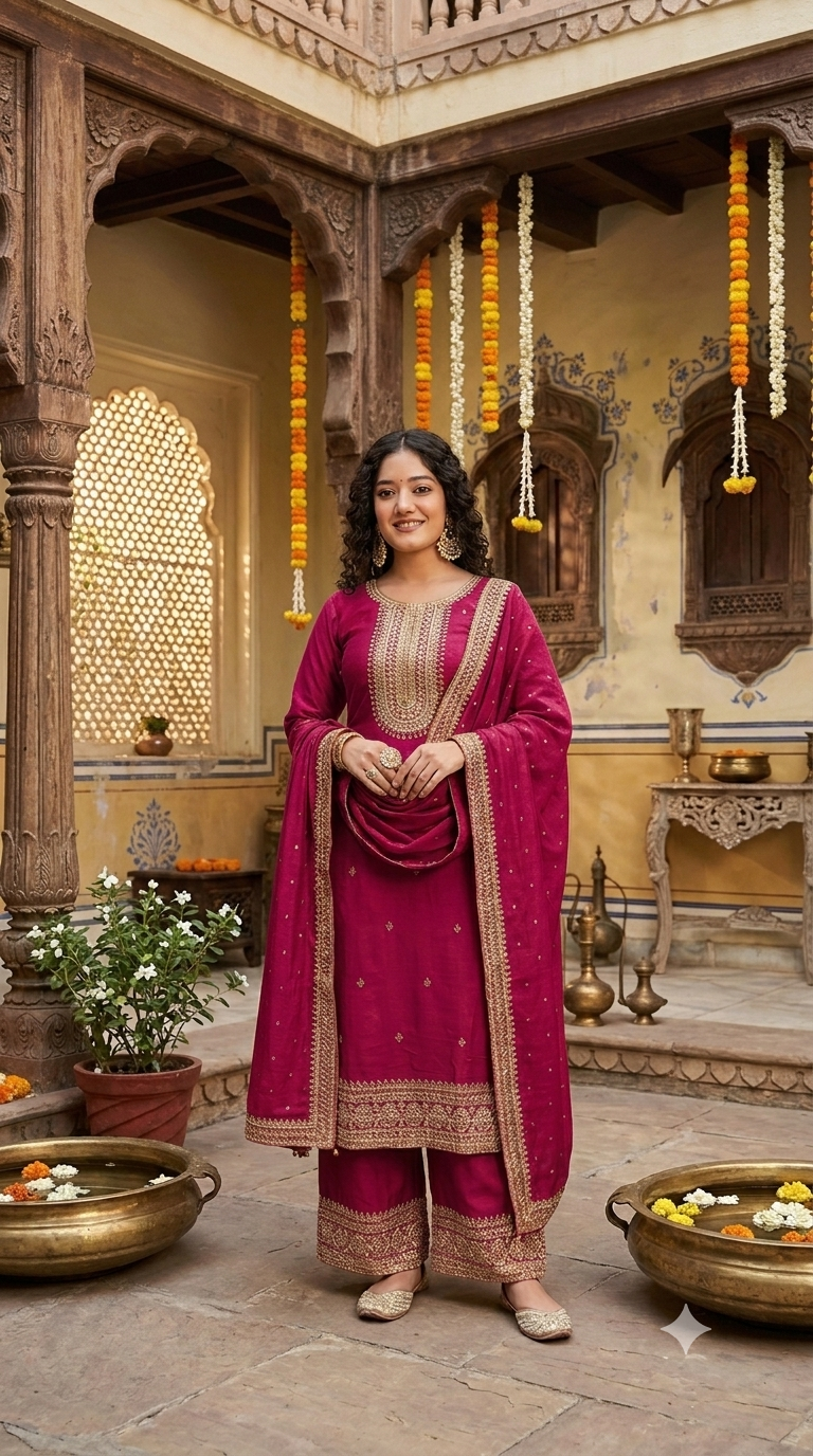 Zarika Mustard Embroidered Kurta Palazzo Set with Dupatta