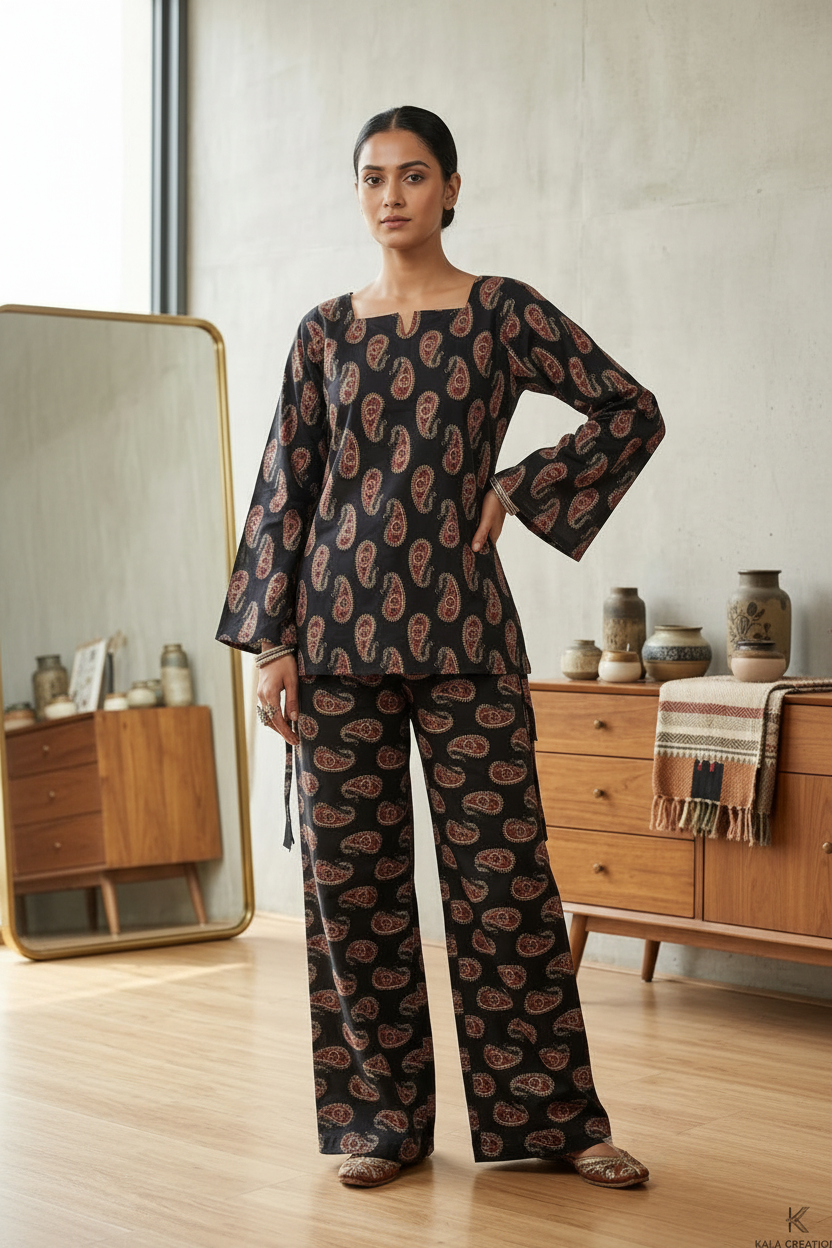 Hiya Full Sleeve Side Tie Top Co-ord Set