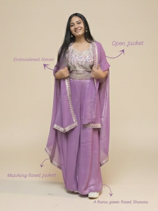 Purple Embroidered Shrara Set with Dupatta | Elegant Festive Wear for Women