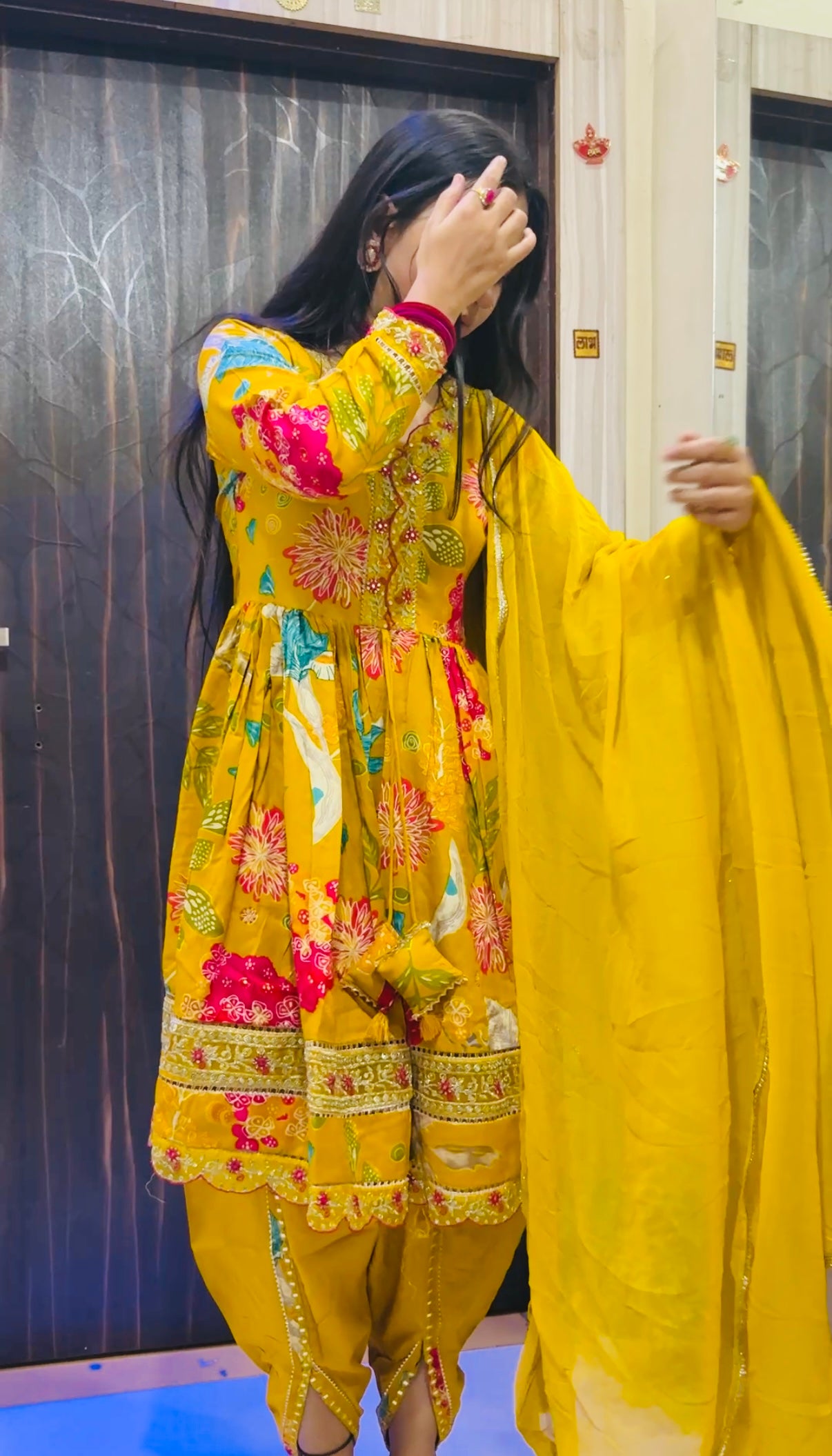 Floral Printed Cotton Short Kurti with Dhoti