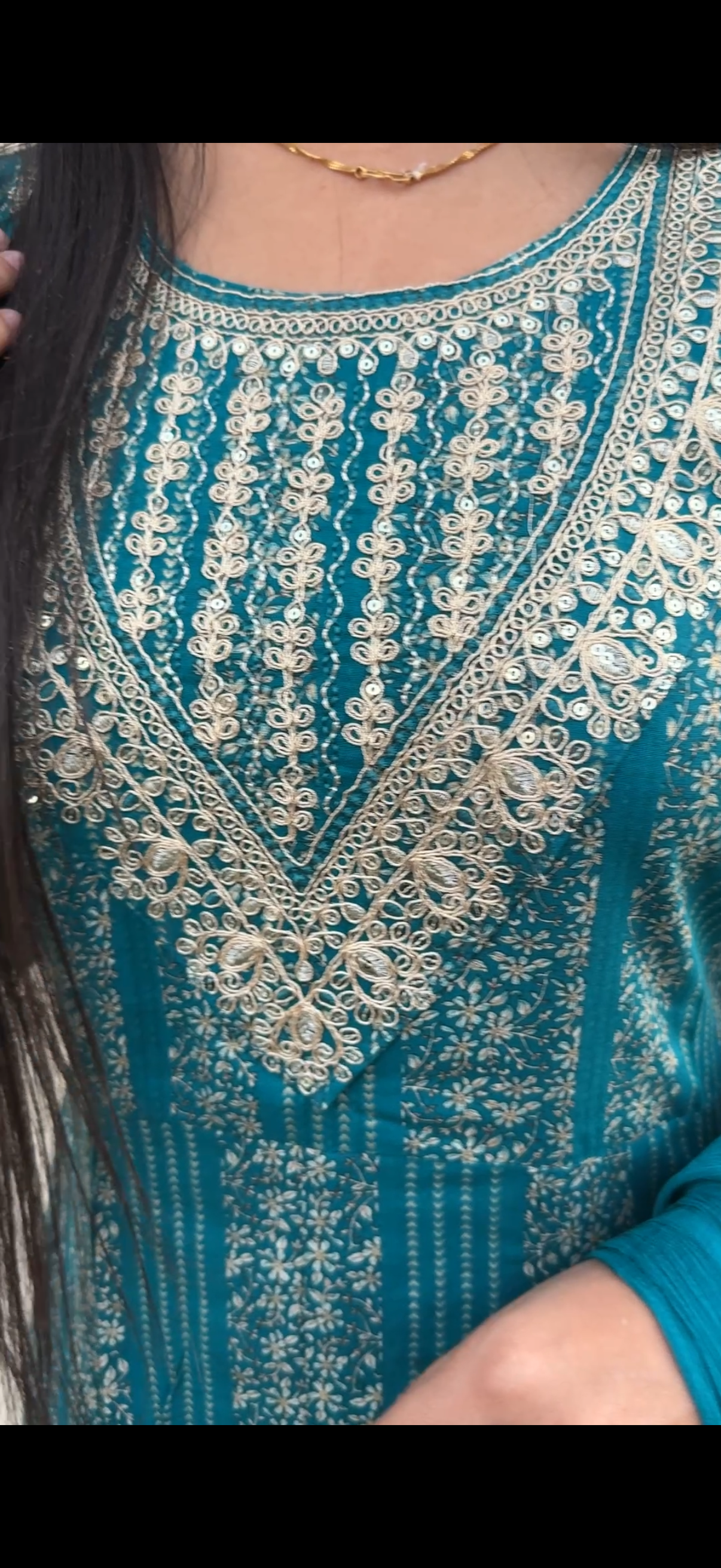 Royal Teal Blue Anarkali Suit with Heavy Yoke Embroidery