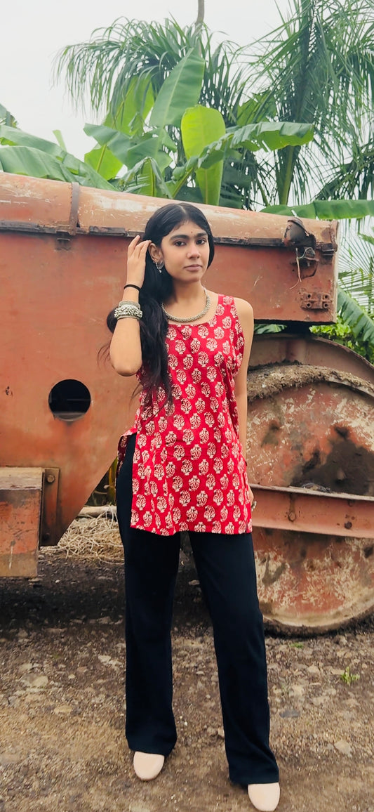 Handcrafted Cotton Short Kurti – Ikat & Block Print Boho Ethnic Top