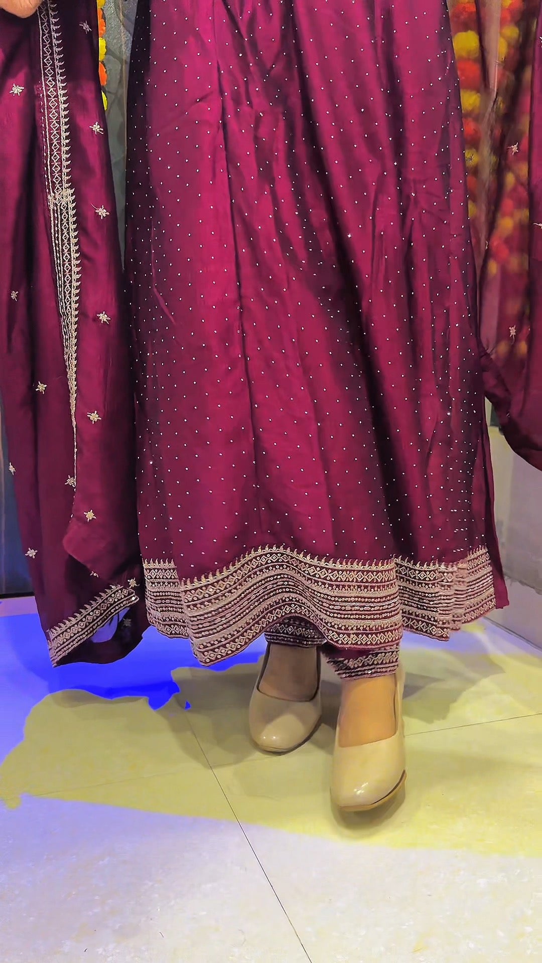 Embellished Maroon Anarkali Suit Set with Dupatta