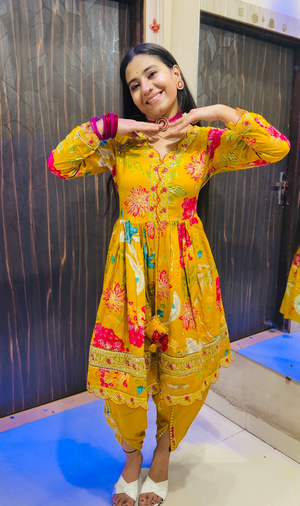 Floral Printed Cotton Short Kurti with Dhoti