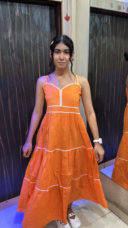Cotton One Piece Dress for Girls – Tiered Midi Style