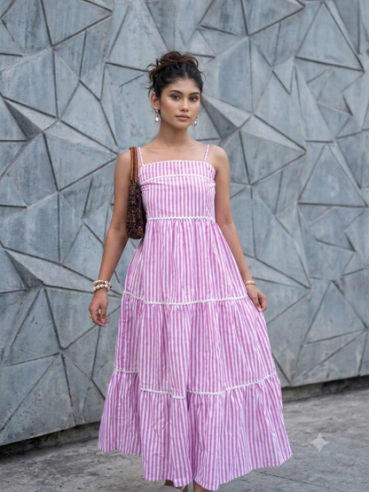 Women's Striped Tiered Maxi Dress with Shoulder Straps | Casual Summer Dress