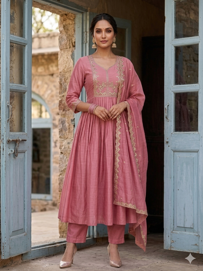 Elegant Embroidered Anarkali Kurta Set with Dupatta for Women | Flared Ethnic Wear Set