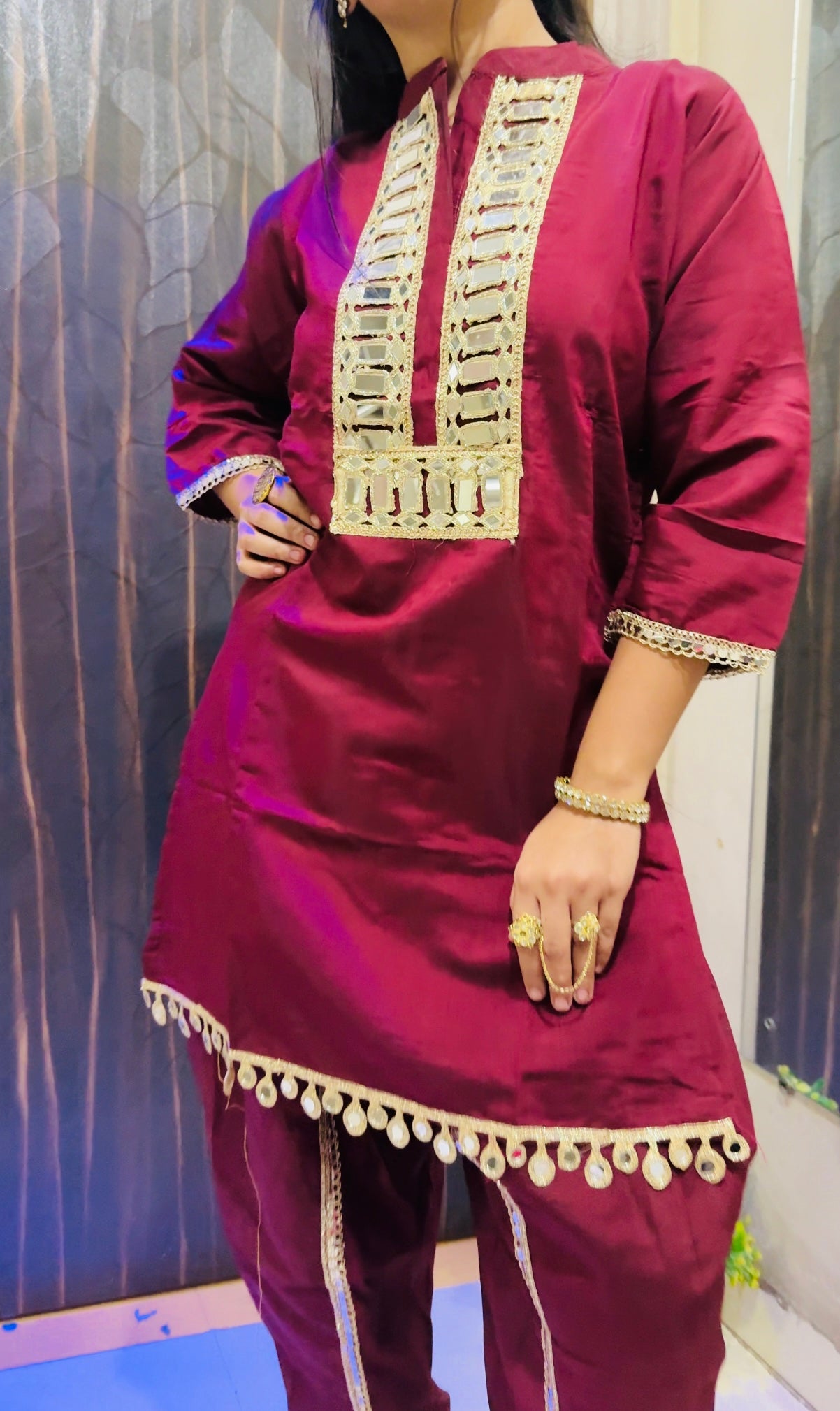 Mirror Work Silk Kurta Set for Women – Festive Ethnic Wear