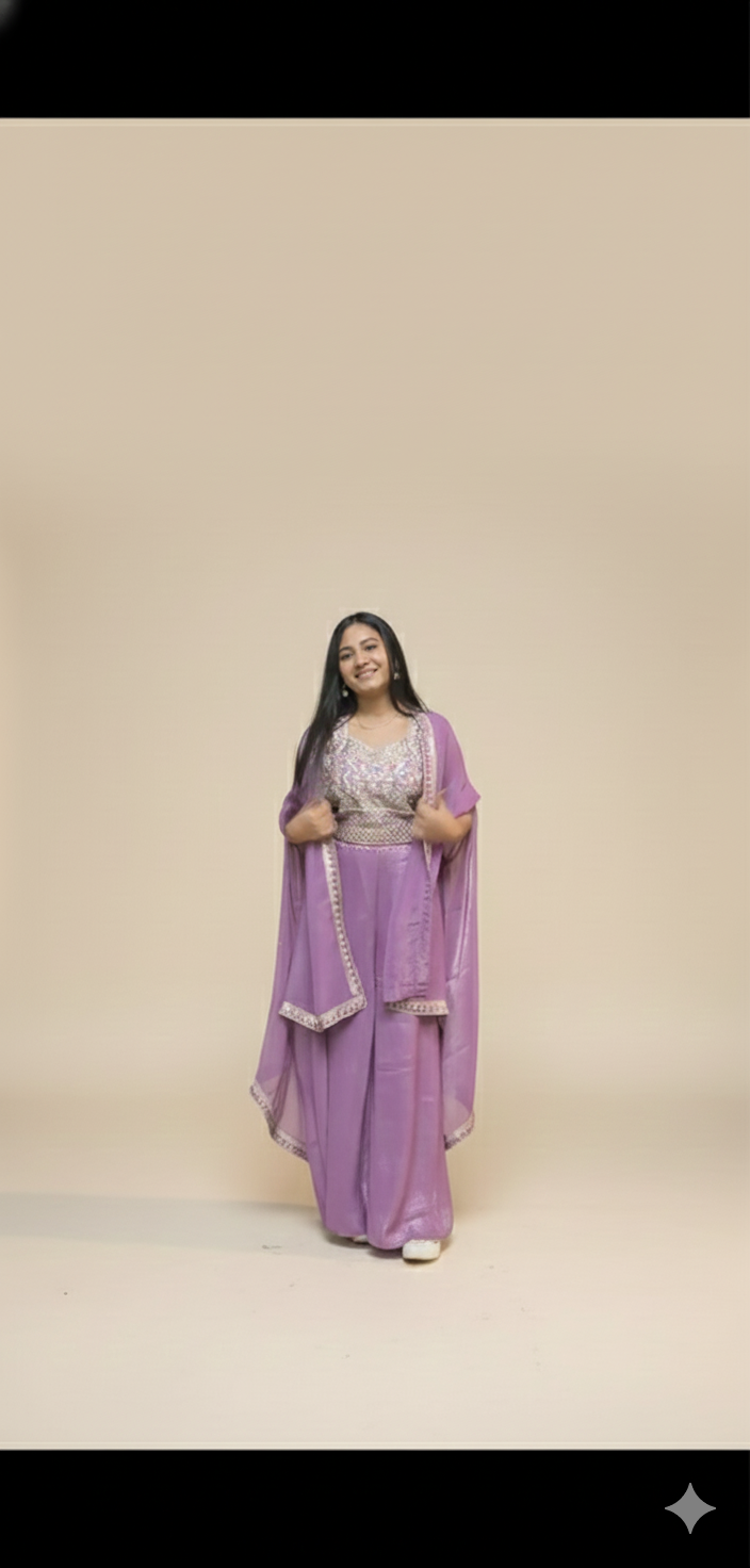 Purple Embroidered Shrara Set with Dupatta | Elegant Festive Wear for Women