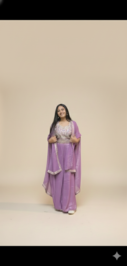 Purple Embroidered Shrara Set with Dupatta | Elegant Festive Wear for Women
