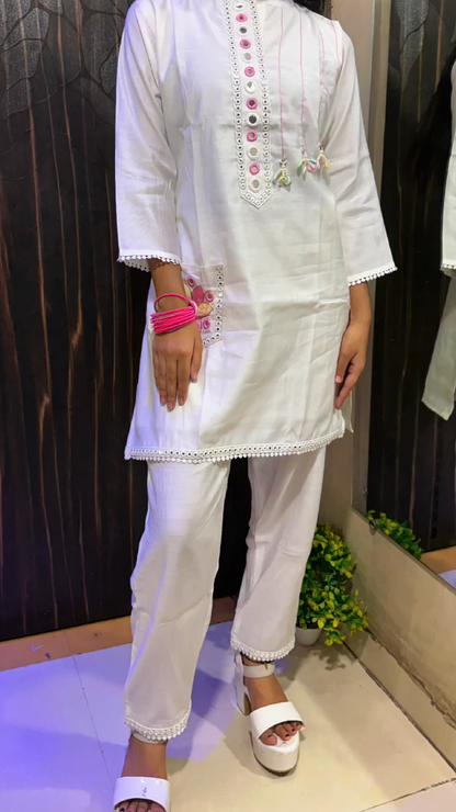 White Mirror Work Co-ord Sets