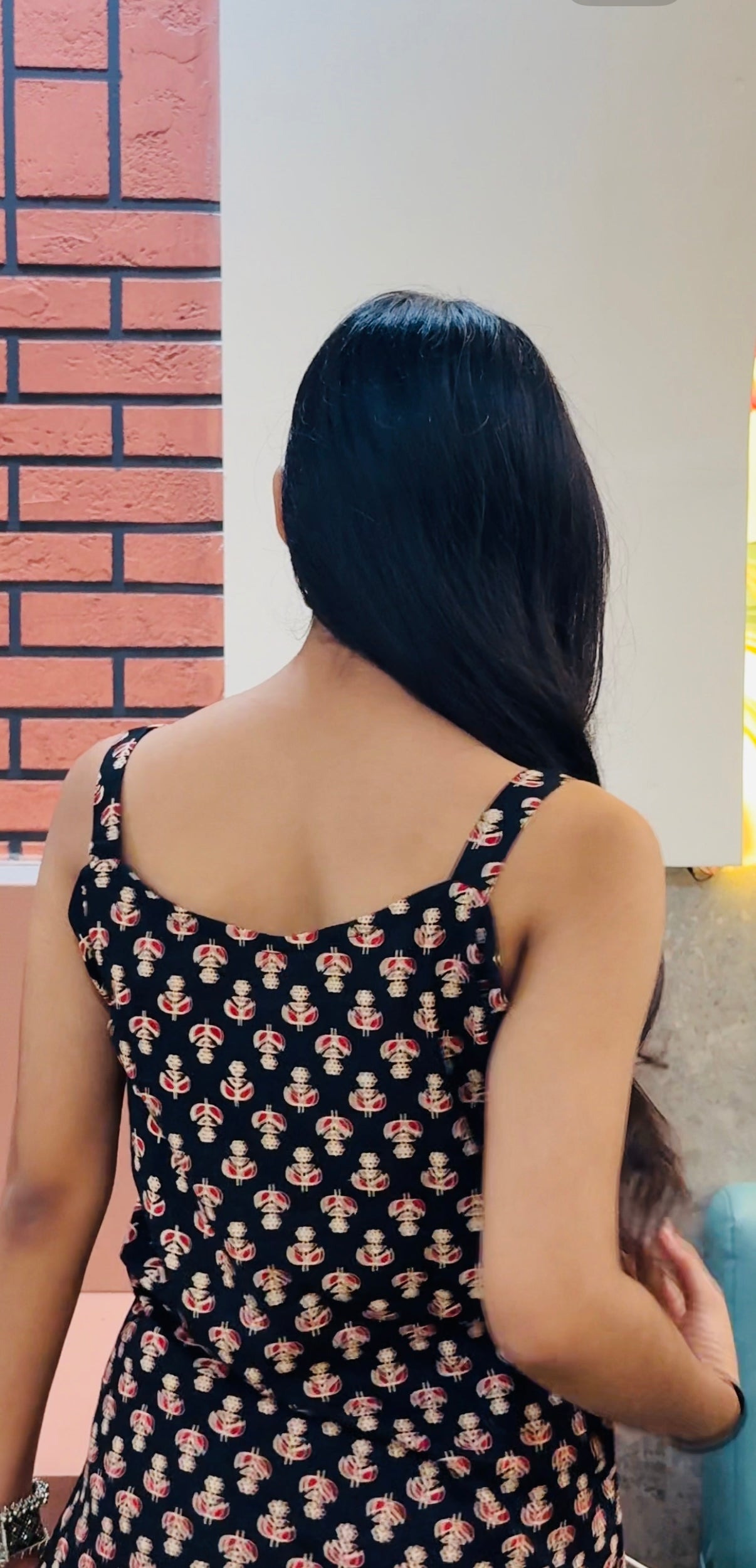 Handcrafted Cotton Kurta Set – Black Block Print Strappy Kurta with Matching Pants