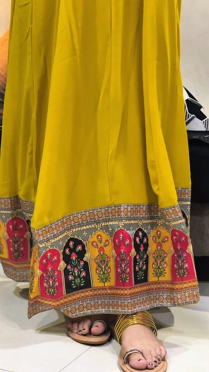 Sunshine Bloom Yellow Anarkali Set with Multicolor Printed Dupatta