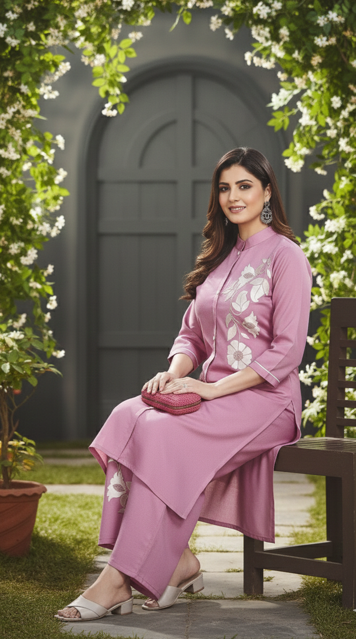 Blush Bloom Embroidered Co-Ord Set for Women