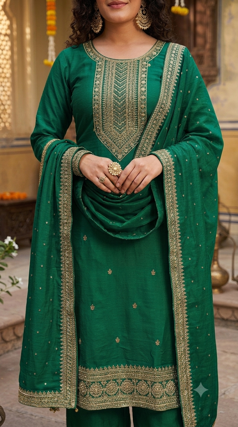Zarika Mustard Embroidered Kurta Palazzo Set with Dupatta