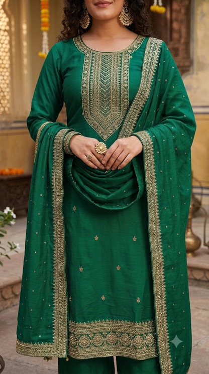 Zarika Mustard Embroidered Kurta Palazzo Set with Dupatta