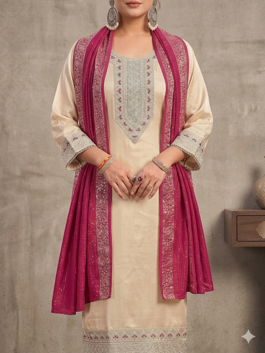 Elegant Embroidered Kurta Set with Dupatta for Women | Straight Fit Traditional Ethnic Wear