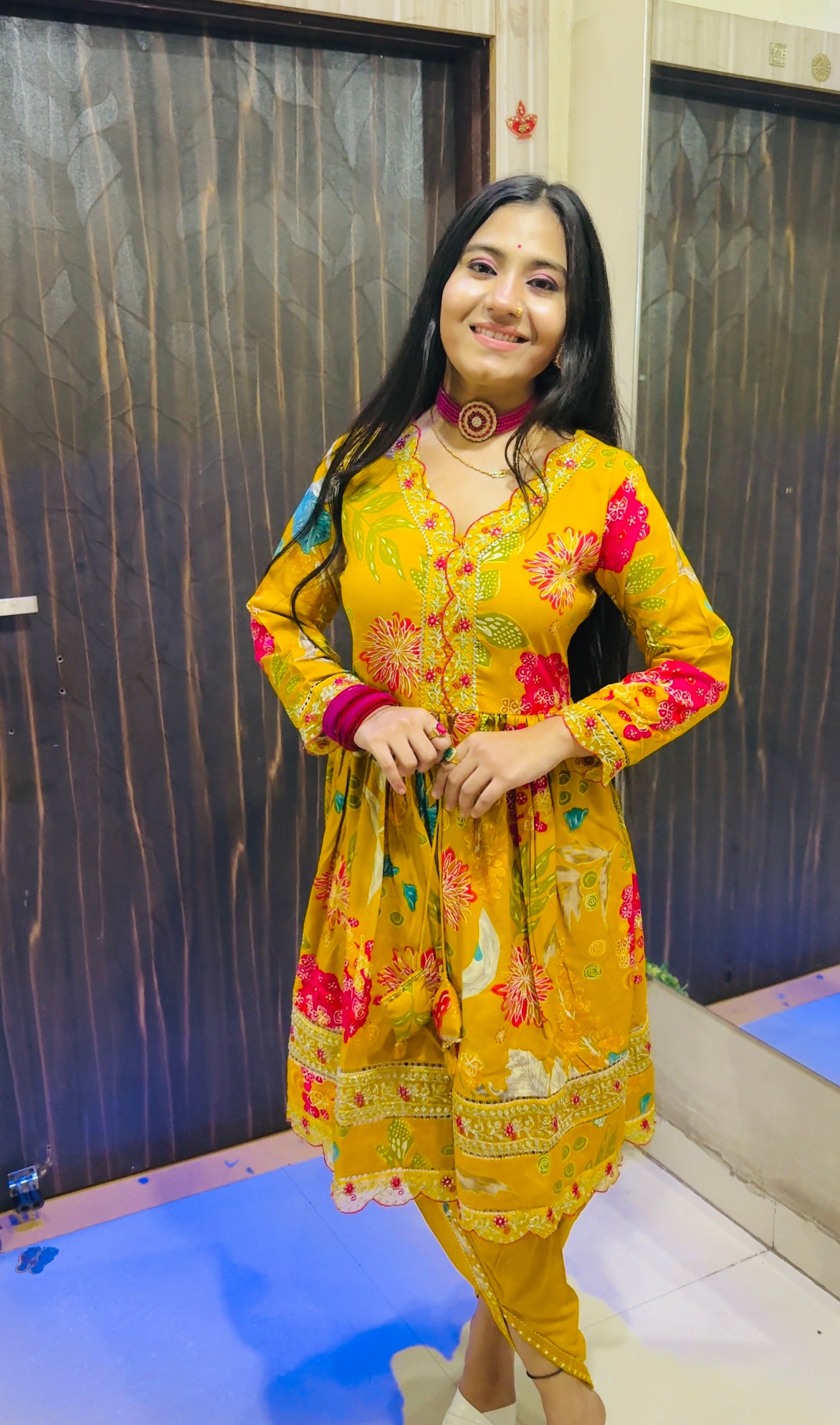 Floral Printed Cotton Short Kurti with Dhoti