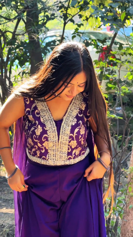 Royal Purple Embroidered Palazzo Suit Set with Dupatta