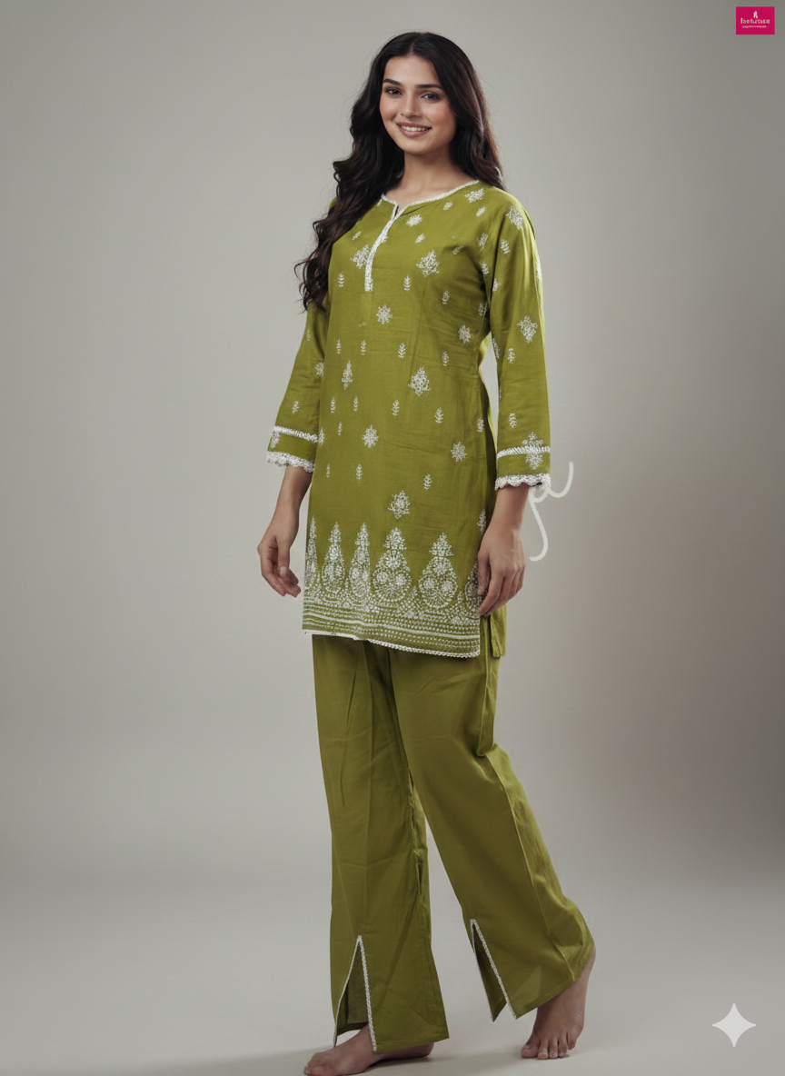 Indian Graceful Printed Ethnic Co-Ord Set with Embroidered Border