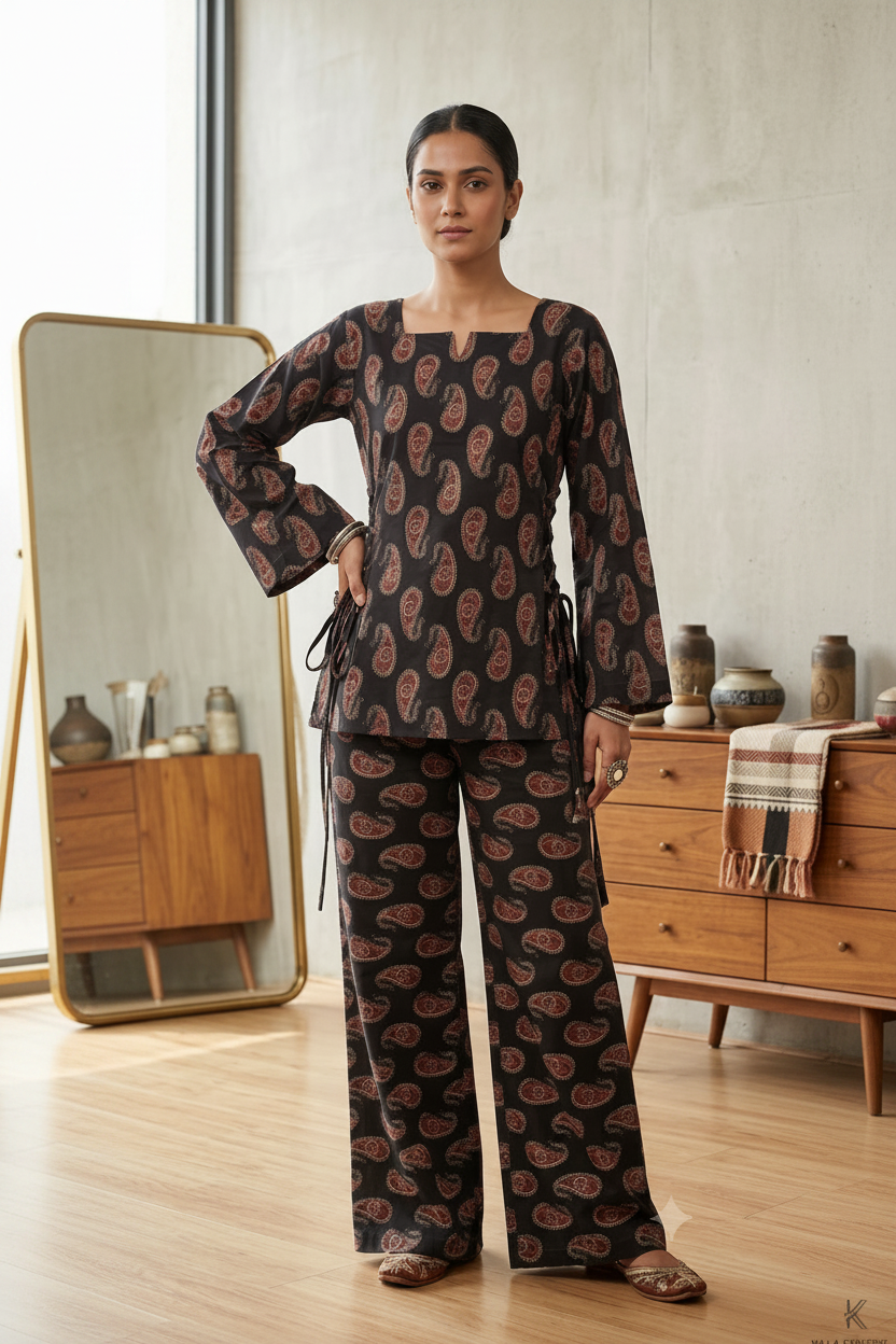 Hiya Full Sleeve Side Tie Top Co-ord Set