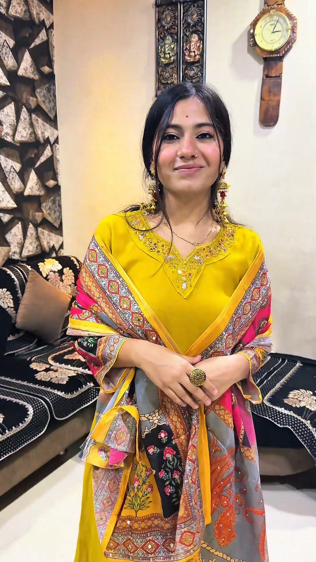 Sunshine Bloom Yellow Anarkali Set with Multicolor Printed Dupatta