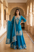 Rani  Embroidered Kurta and Skirt with Dupatta