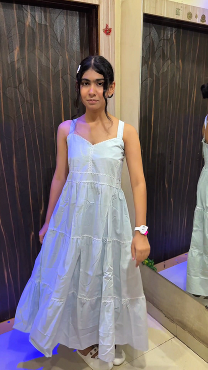 Cotton One Piece Dress for Girls – Tiered Midi Style