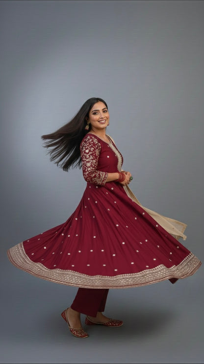 Ethnic Embroidered Anarkali Kurta Set with Dupatta