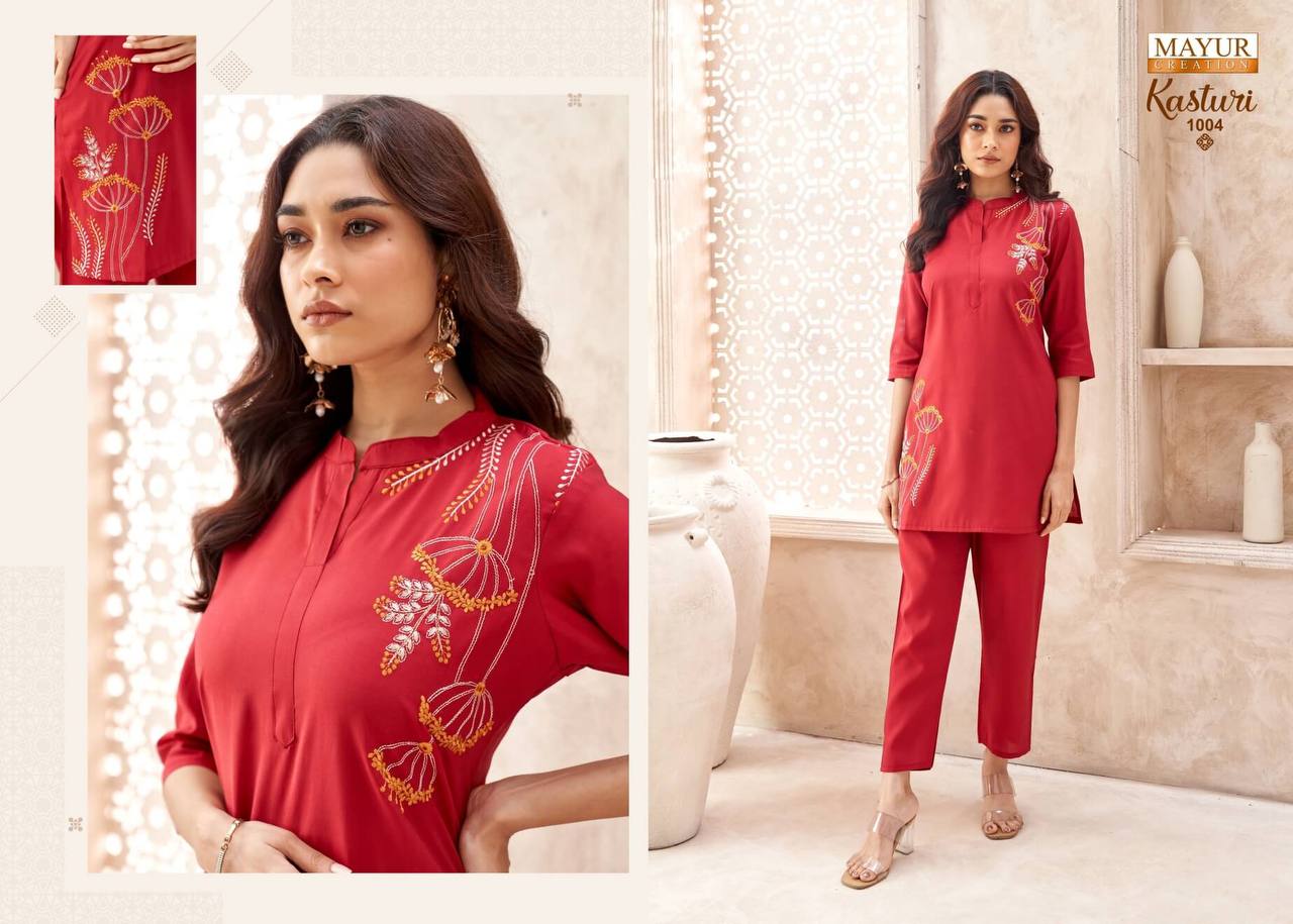 Indian Ethnic Embroidered Kurti & Straight Pant Co-Ord Set for Women