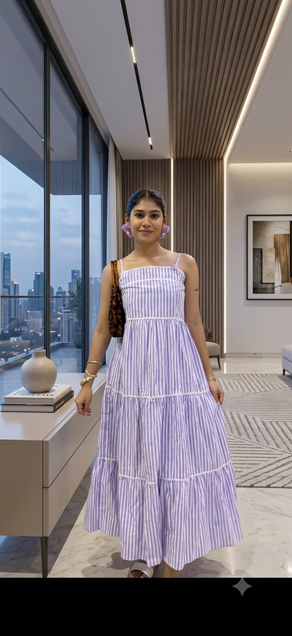 Women's Striped Tiered Maxi Dress with Shoulder Straps | Casual Summer Dress