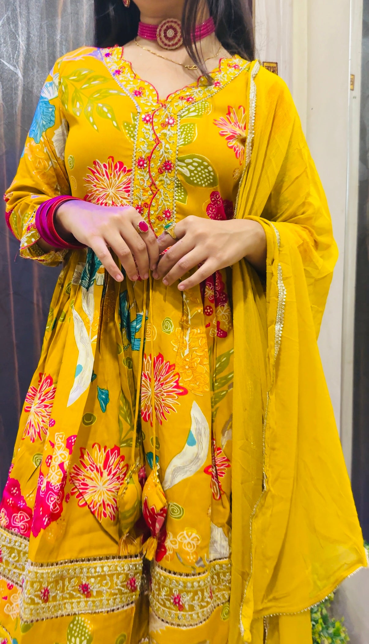 Floral Printed Cotton Short Kurti with Dhoti