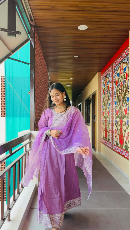 ✨ Lavender Grace Embroidered Anarkali Suit