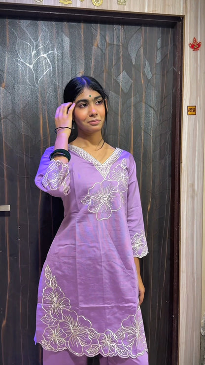 Lavender Floral Embroidered Cord Sets