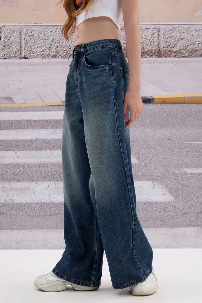 Classic Blue Wide-Leg Denim Jeans